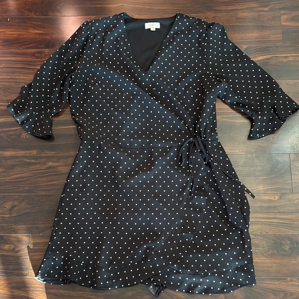 LOFT Black and White Polka Dot Mini Dress (with Shorts Under) - Sz 14